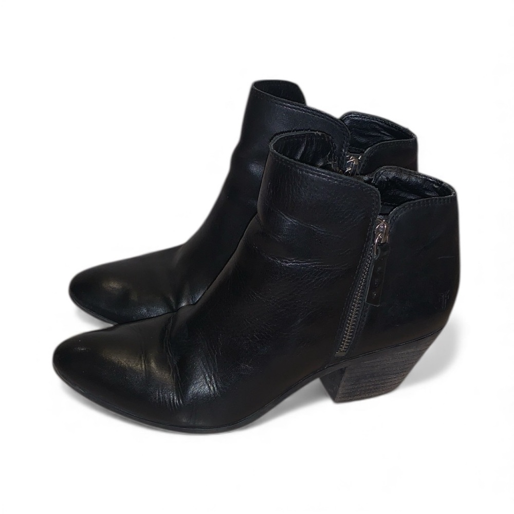 Frye Judith Zip Boot Black Leather Double Zip Judith Stacked ankle two zipper
